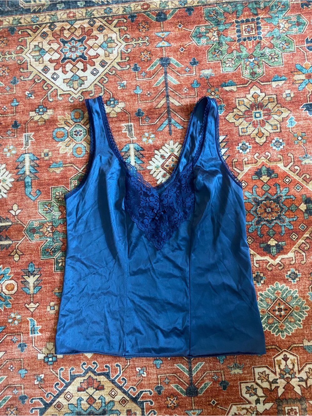 Blue Satin Lace-Trim Chemise Top - Sleek Women's Slip